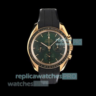 N1 Factory Swiss Clone Omega Speedmaster Yellow Gold Case Green Dial 42mm Moonwatch 